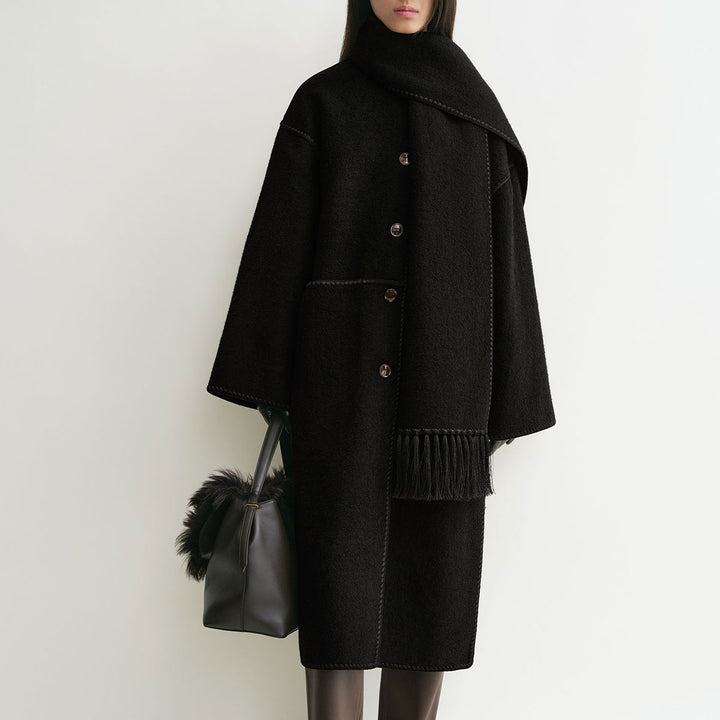 Embroidered scarf coat black