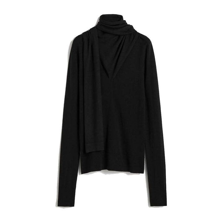 Draped-Scarf Fine Knit Black