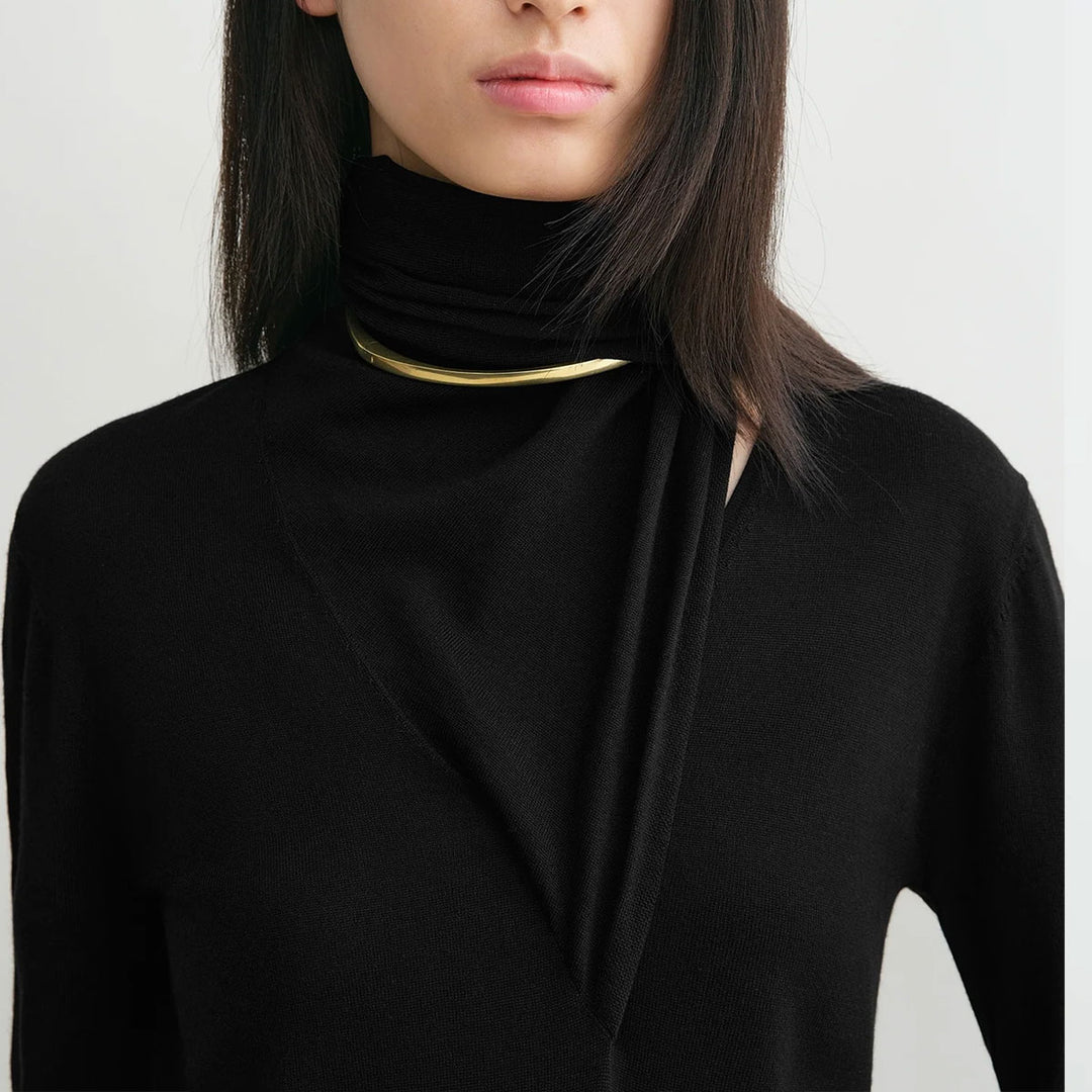 Draped-Scarf Fine Knit Black