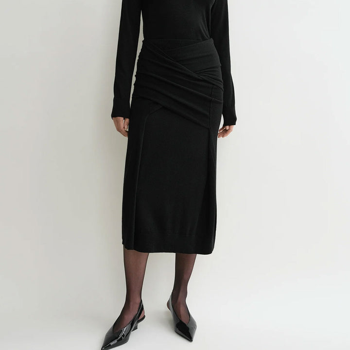 Draped Fine Knit Skirt Black