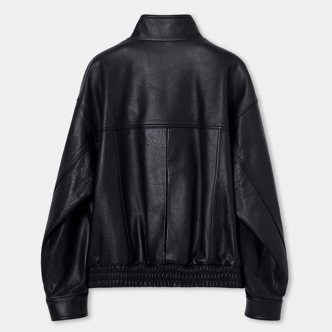 Black Band-Neck Leather Jacket