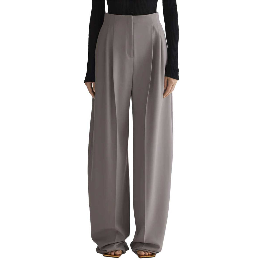 grey wide pleated trousers