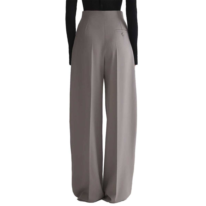 grey wide pleated trousers