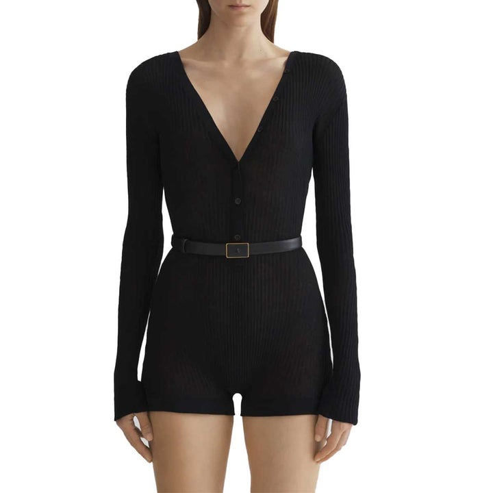 black knit buttoned bodyshort