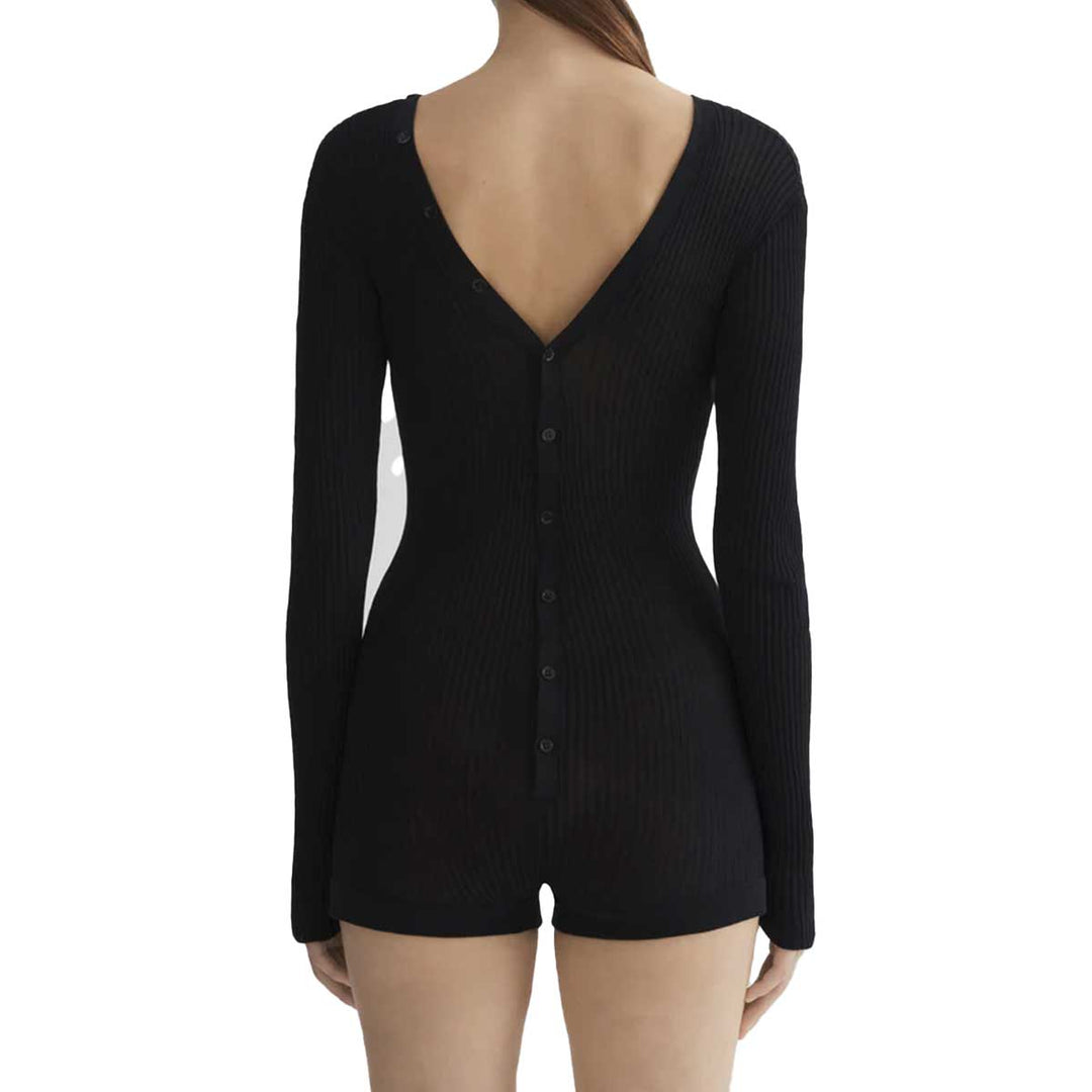 black knit buttoned bodyshort