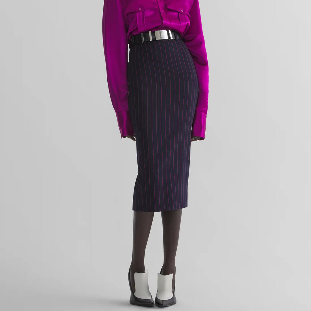 pinstripe midi pencil skirt