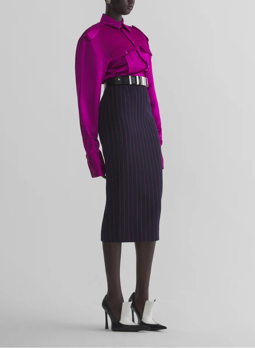 pinstripe midi pencil skirt