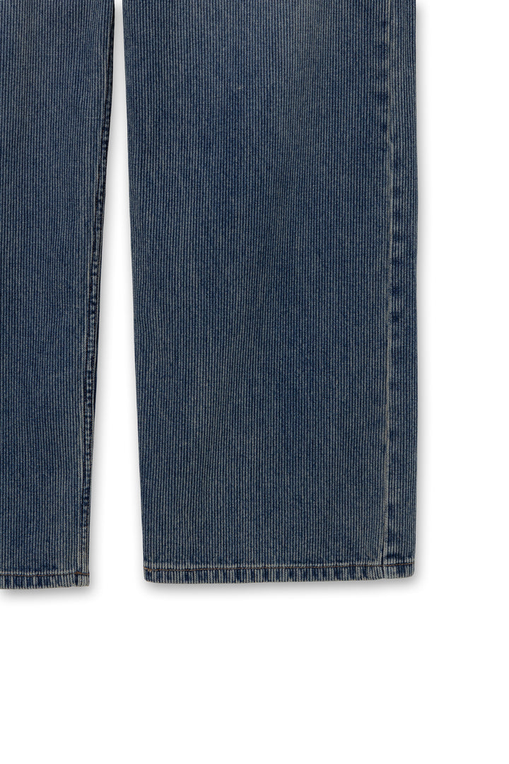 Blue Straight Ribbed Denim Pants