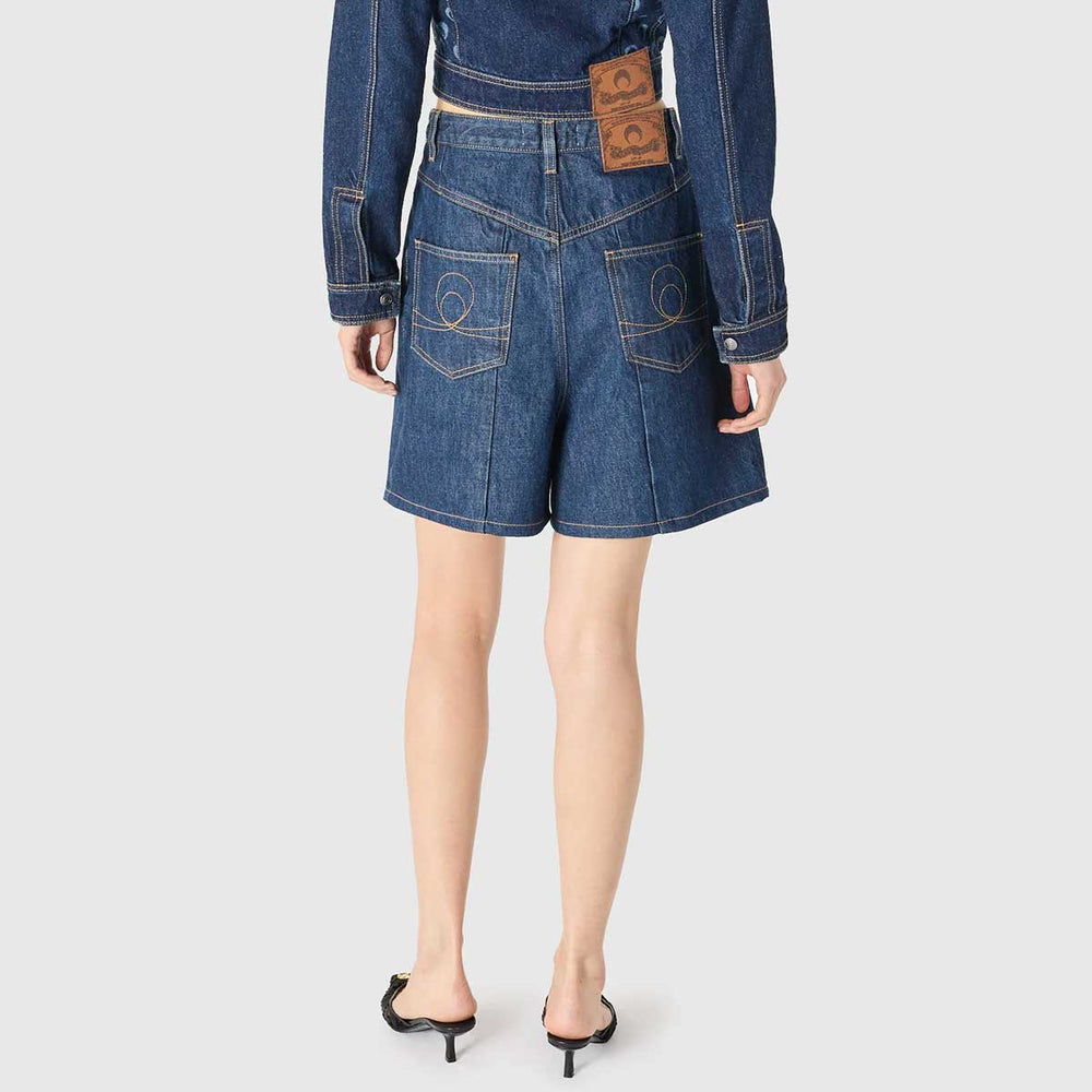 Marine Serre - Short en denim bleu nuit