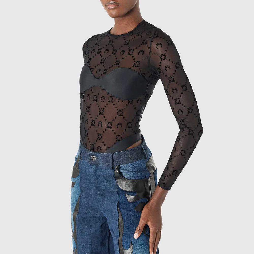 Marine Serre - Moonogram mesh flock bodysuit top