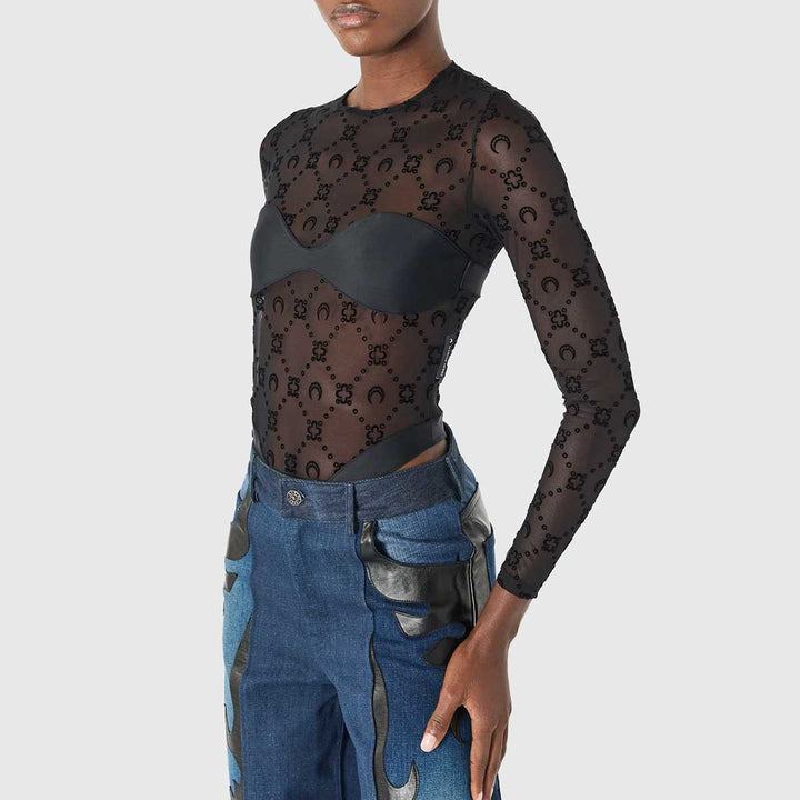 Marine Serre - Moonogram mesh flock bodysuit top