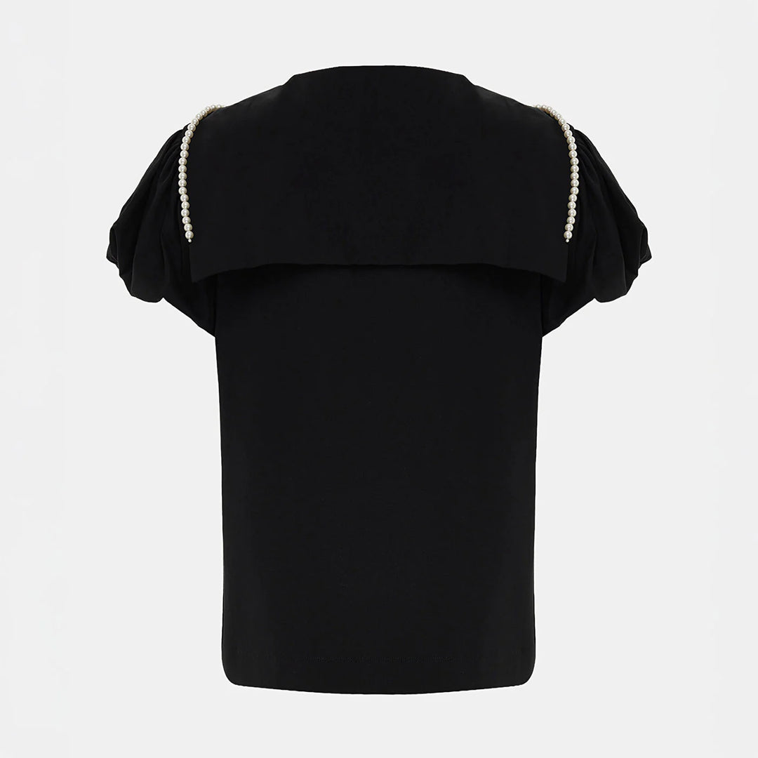 PUFF SLEEVE SAILOR COLLAR T-SHIRT W/ EMB