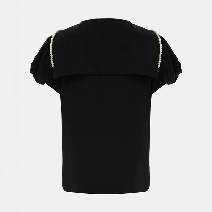 PUFF SLEEVE SAILOR COLLAR T-SHIRT W/ EMB