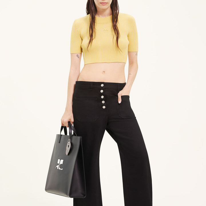 COURRÈGES - MOCKNECK RIB KNIT CROPPED TOP