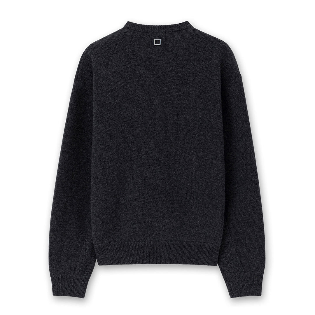 Gray Round Neck Wool Cardigan