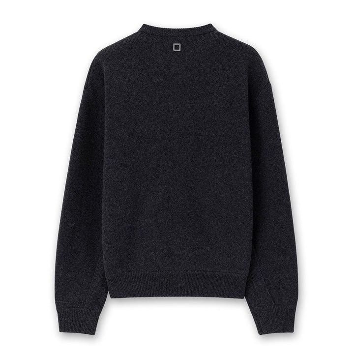 Gray Round Neck Wool Cardigan