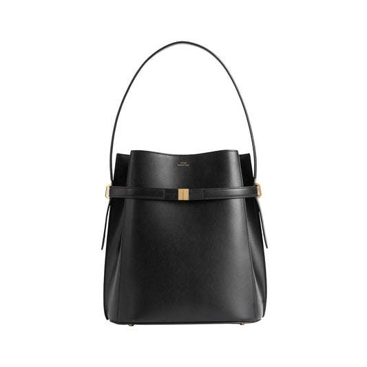 Belted leather bucket bag