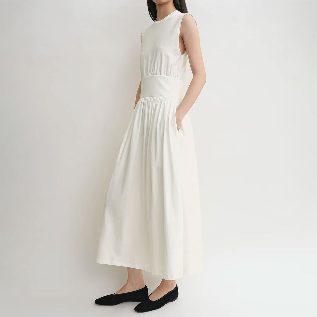 Sleeveless cotton tee dress off white