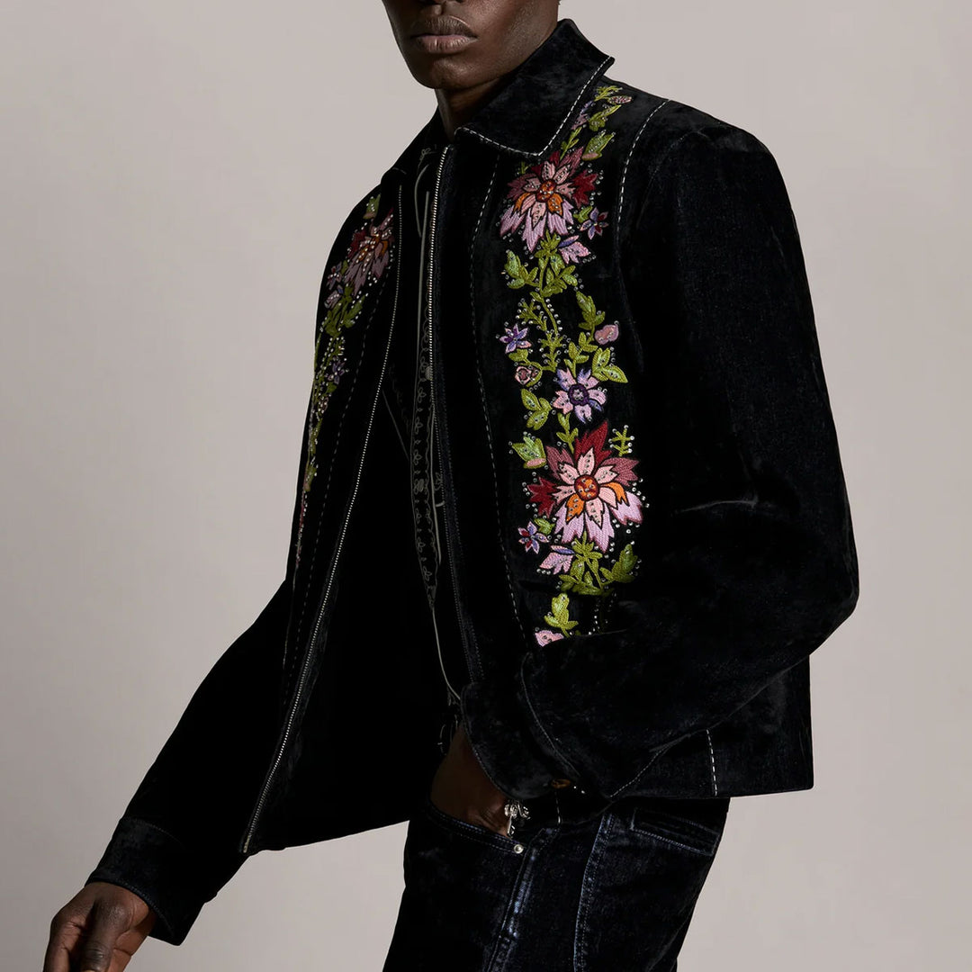 FLORAL FLOCK EMBELLISHED BLOUSON