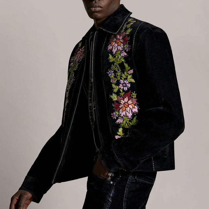 FLORAL FLOCK EMBELLISHED BLOUSON