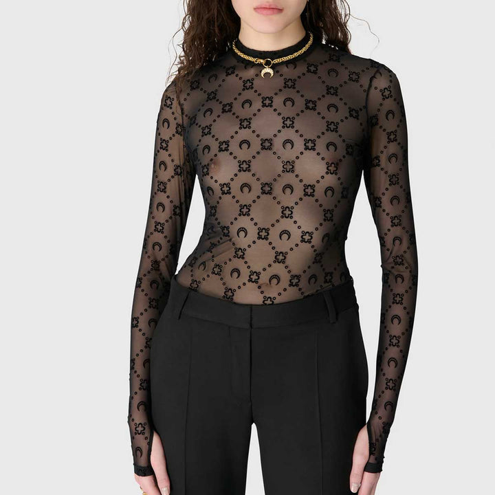 Marine Serre - Moonogram Mesh Flock Second Skin Highneck Top