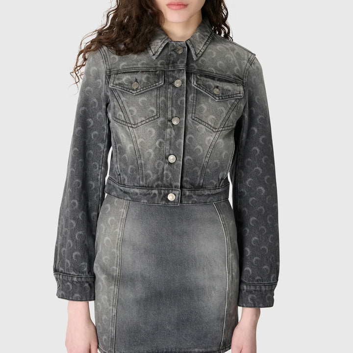 Moon Laser Grey Wash Denim Cropped Jacket