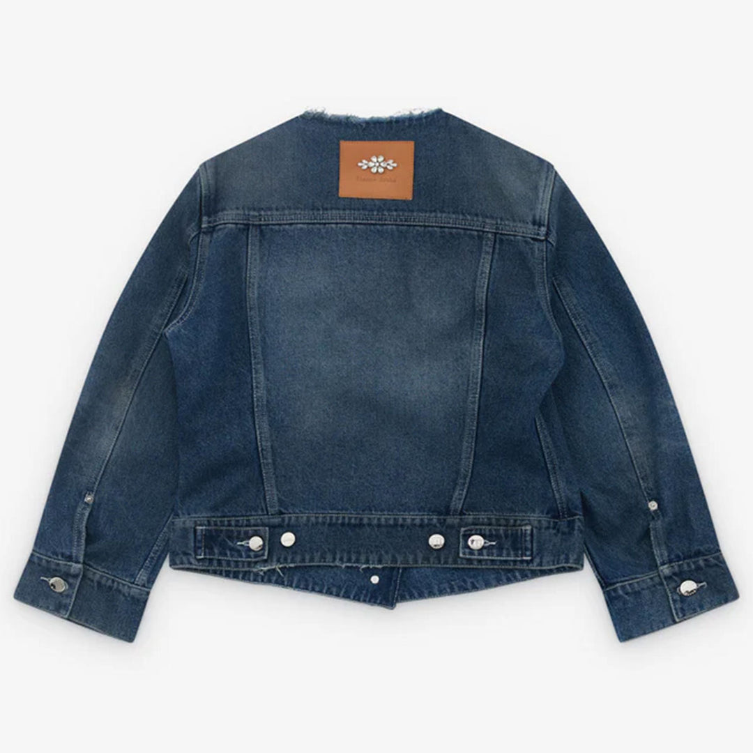 FITTED WAIST TAIL DENIM JACKET W/ TURBO EMB