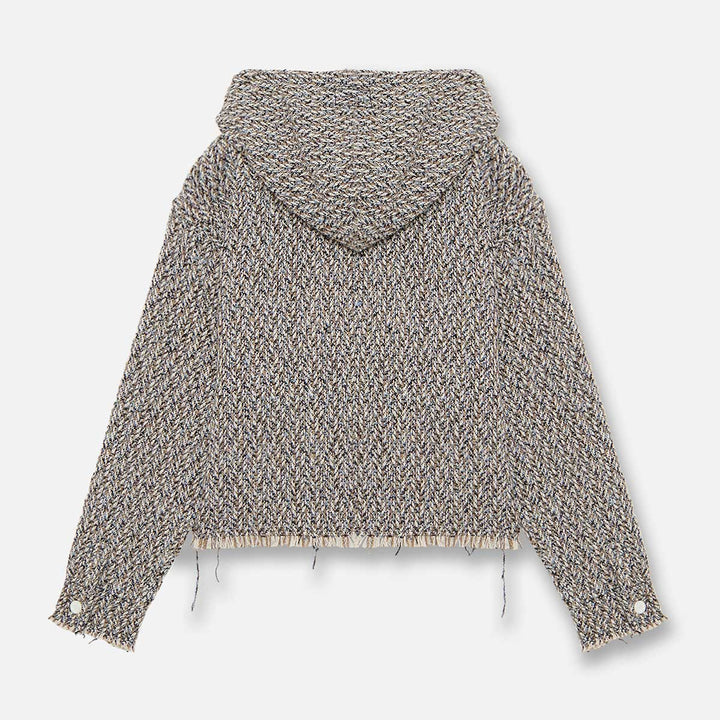 HERRINGBONE CROPPED HOODY – NAVY