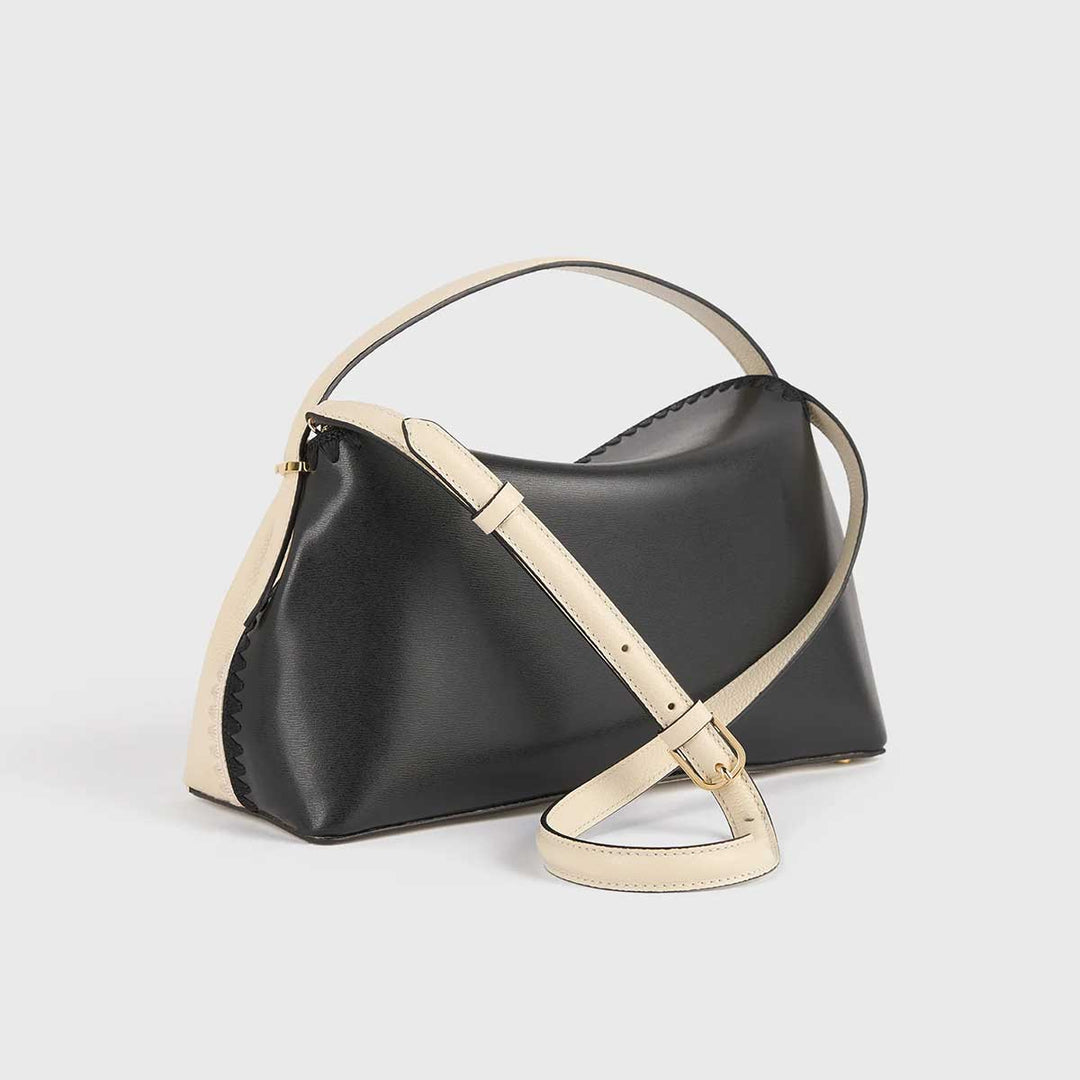 T-lock embroidered leather top handle