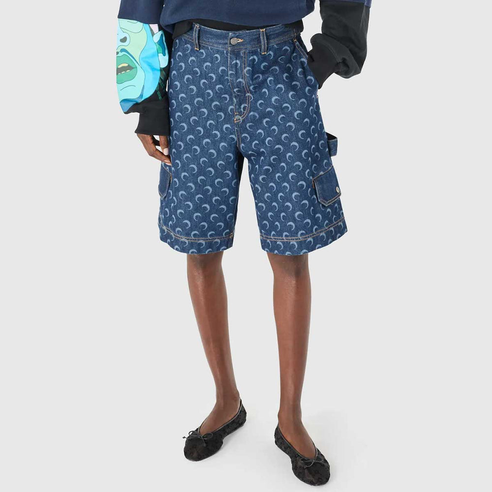 Marine Serre - Midnight blue denim bermuda with pockets