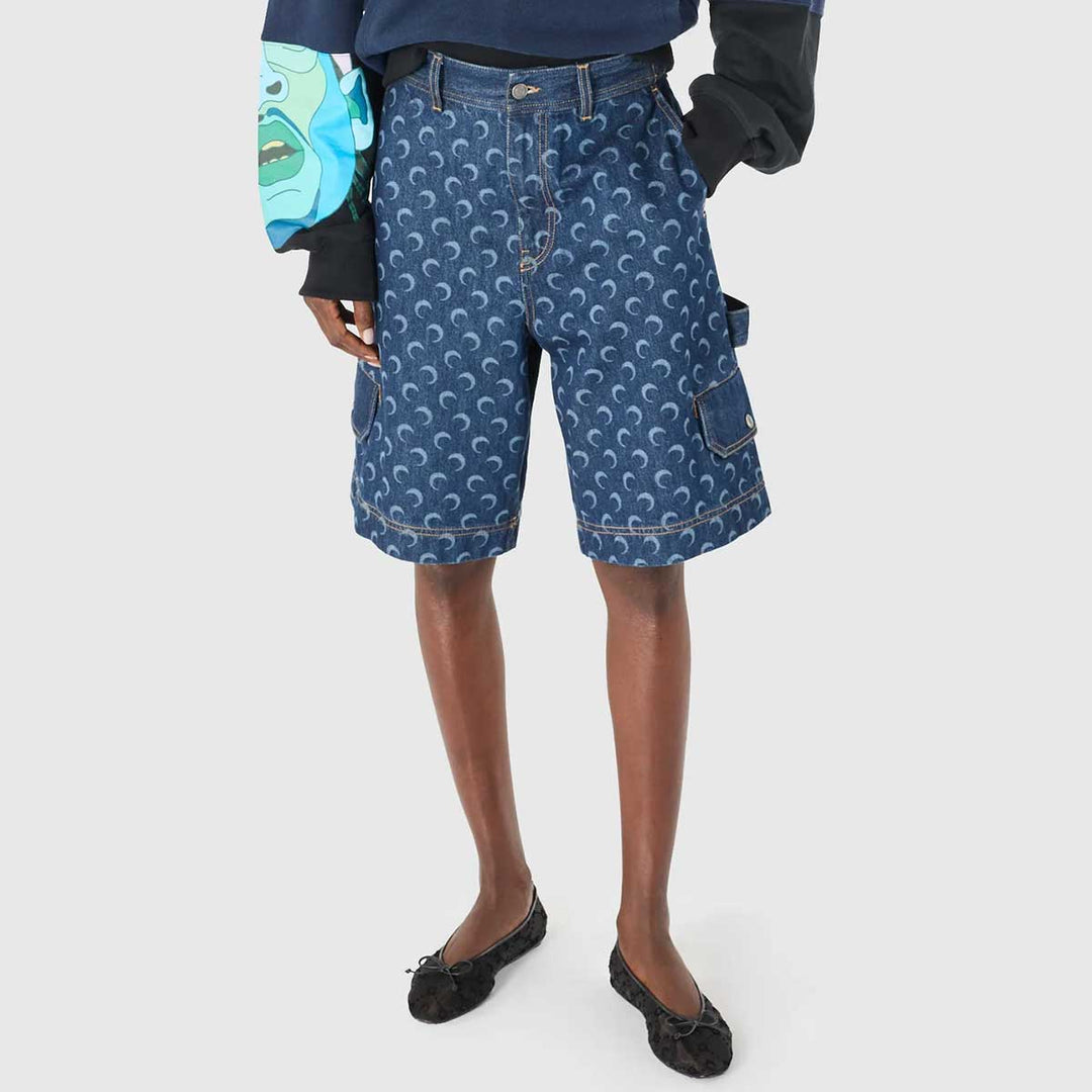 Marine Serre - Midnight blue denim bermuda with pockets