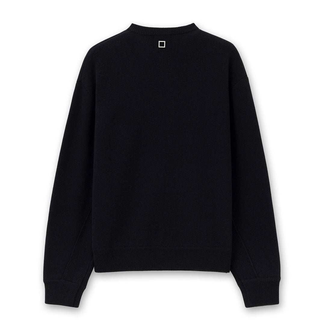 Black Round Neck Wool Cardigan