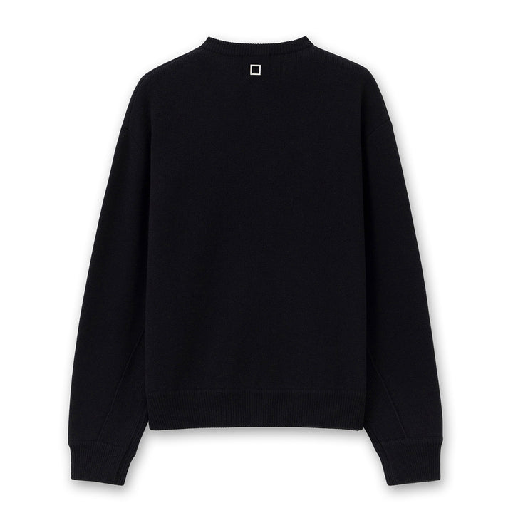 Black Round Neck Wool Cardigan