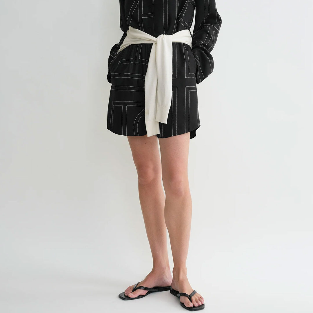 Monogram silk pj shorts black