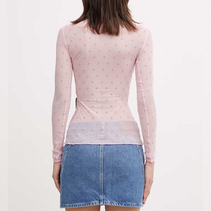 Plumetis moon mesh flock long sleeves top