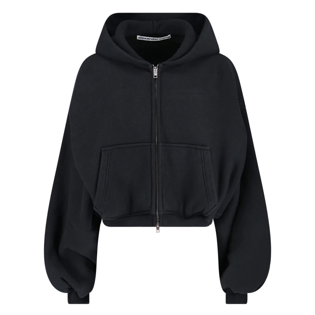 Alexander Wang - ブラック オーバーサイズ クロップド ジップアップ フーディー