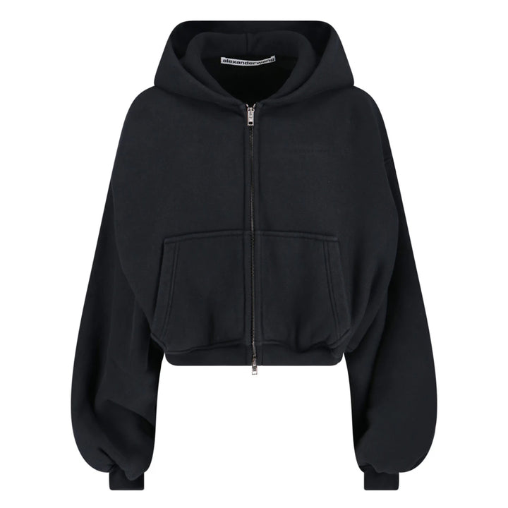Alexander Wang - ブラック オーバーサイズ クロップド ジップアップ フーディー