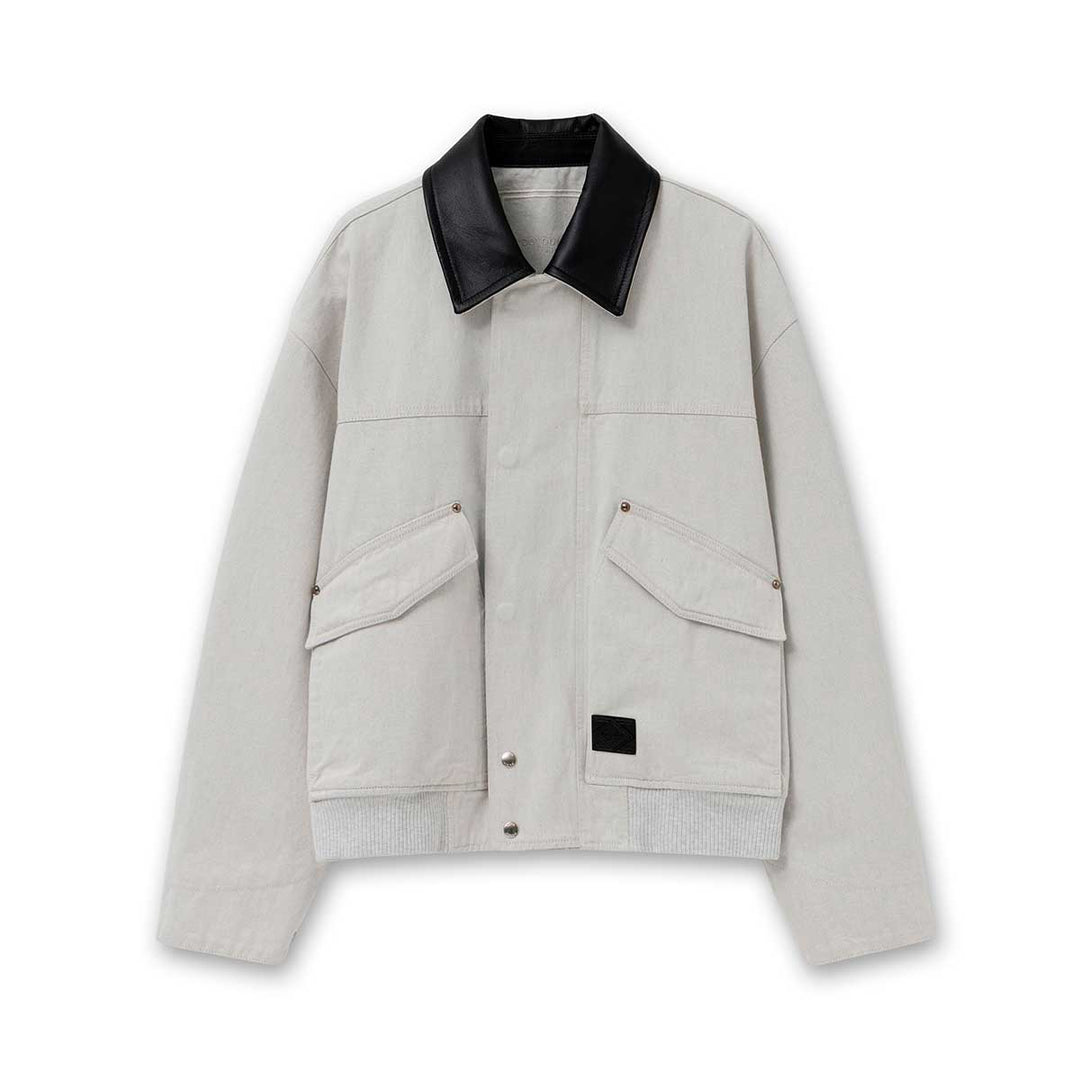 WOOYOUNGMI - Leather Collar Denim Jacket