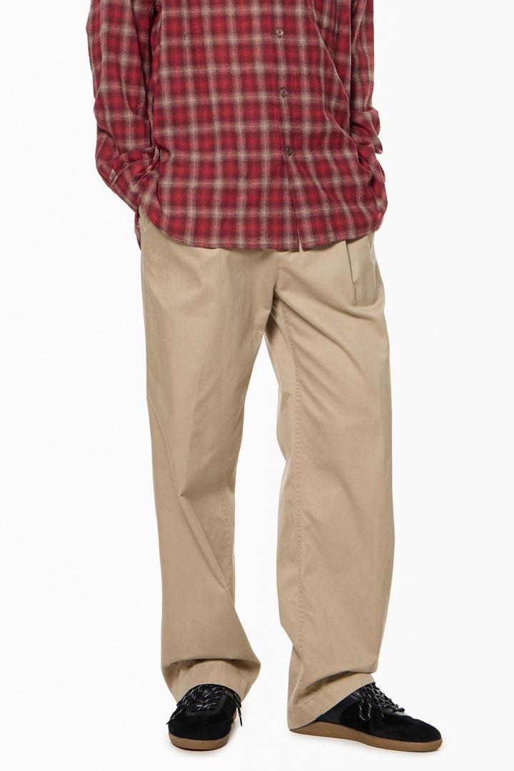 Beige Two-Tuck Cotton Pants