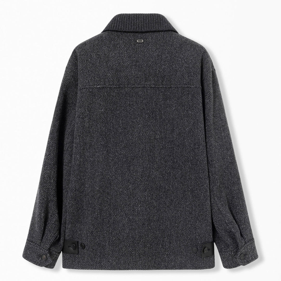 Gray Knit Collared Wool Jacket