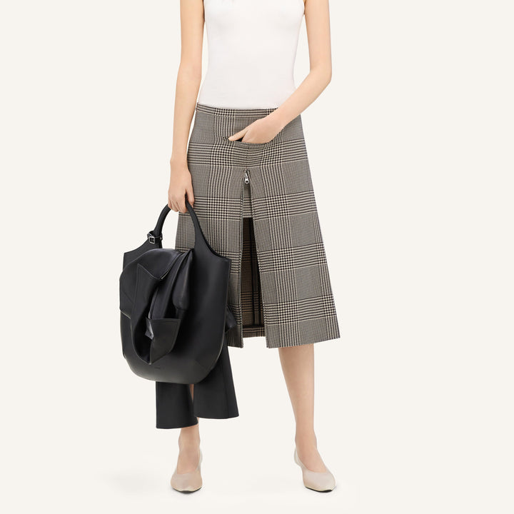 ZIPPED PRINCE OF WALES MIDI SKIRT