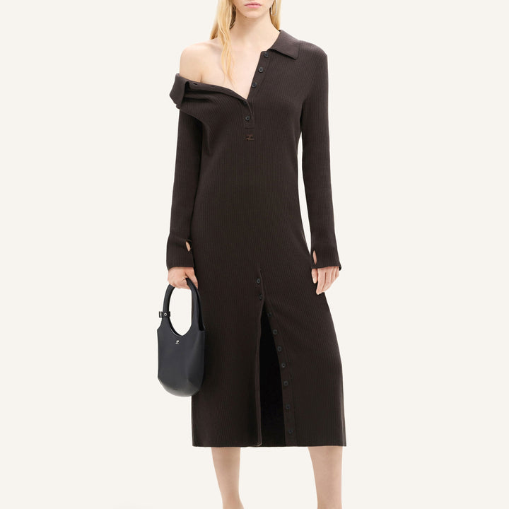 Multi-Button Midi Wool Dress