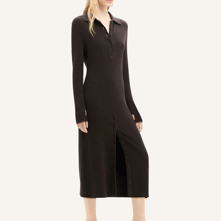 Multi-Button Midi Wool Dress