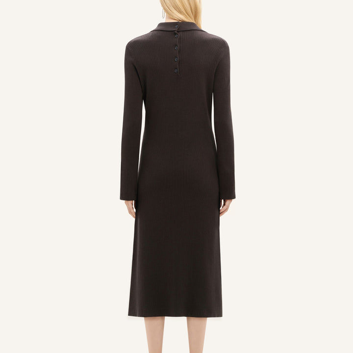 Multi-Button Midi Wool Dress