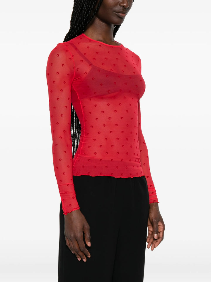 Plumetis moon mesh flock long-sleeved top