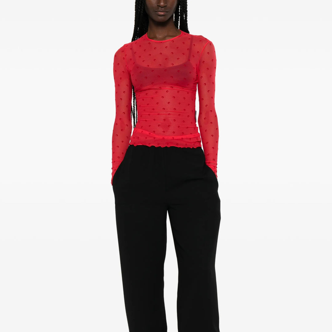 Plumetis moon mesh flock long-sleeved top