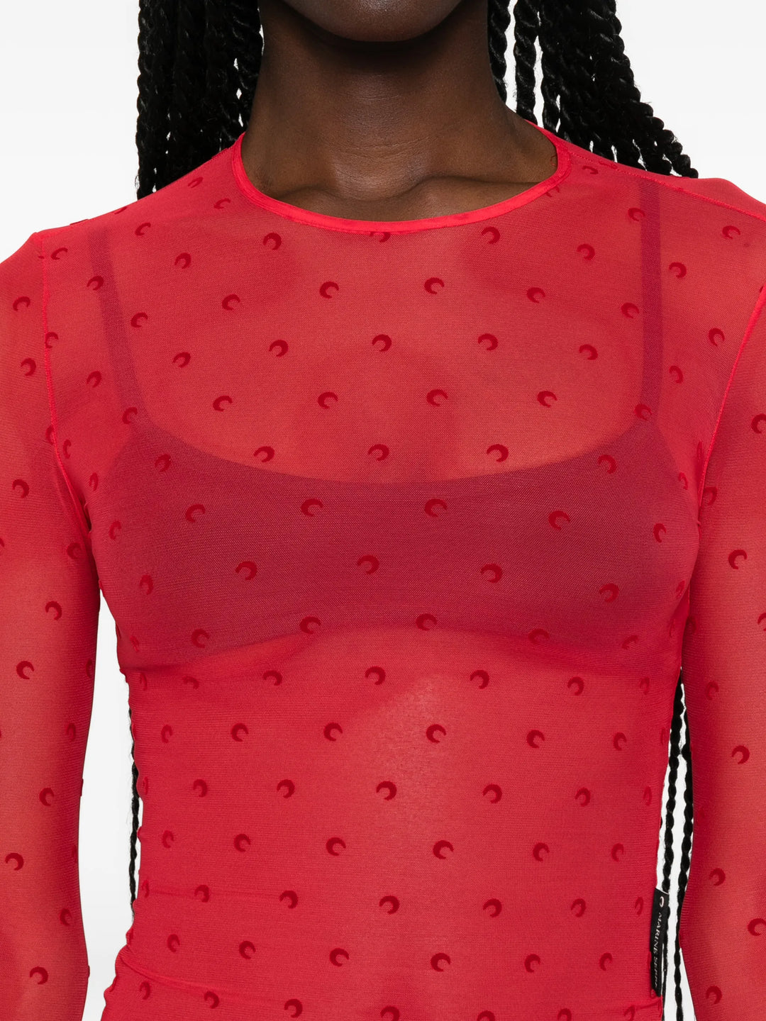 Plumetis moon mesh flock long-sleeved top