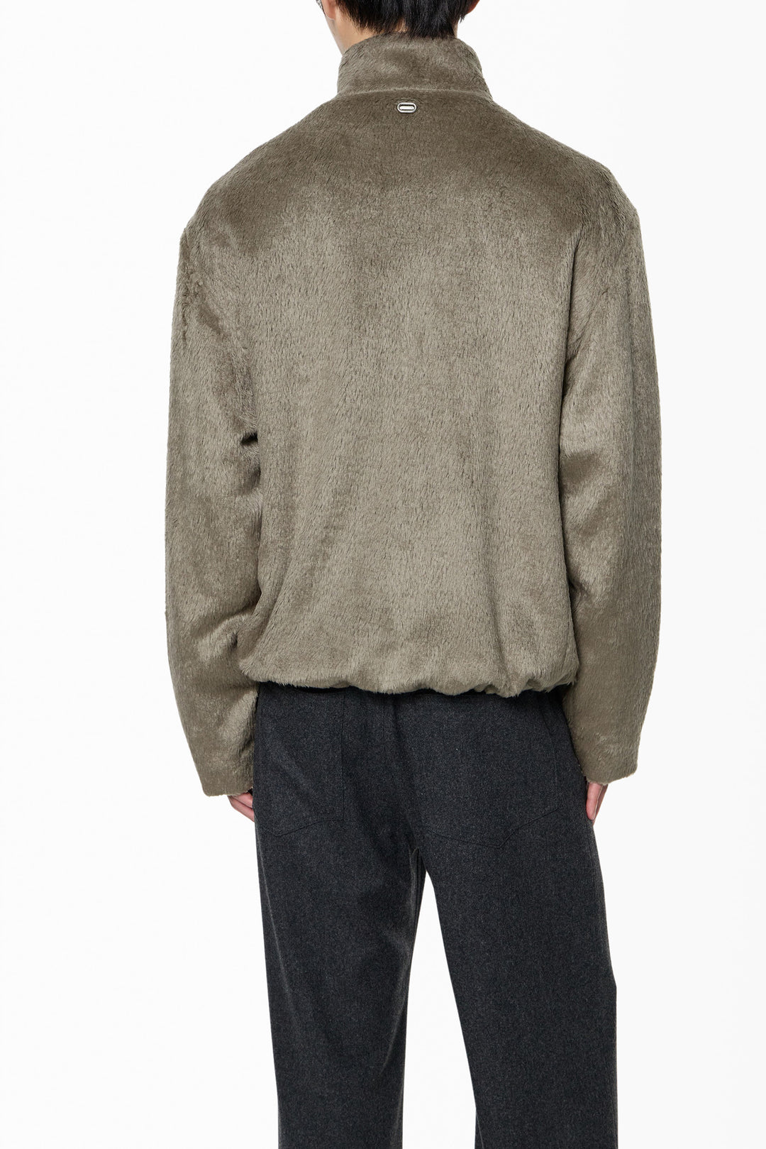 Brown Hairy High-Neck Zip-Up Jacket