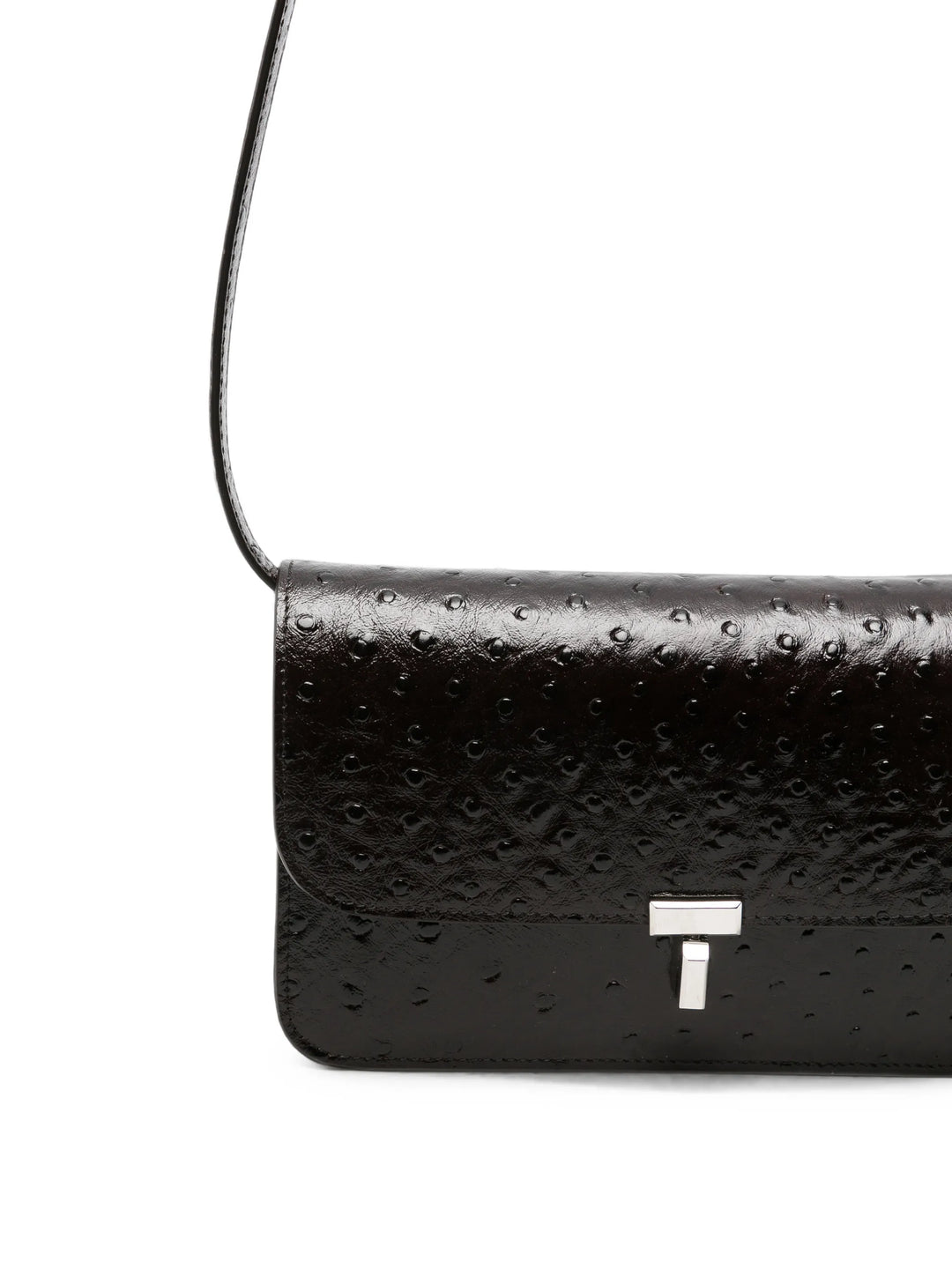 T-lock ostrich-embossed crossbody