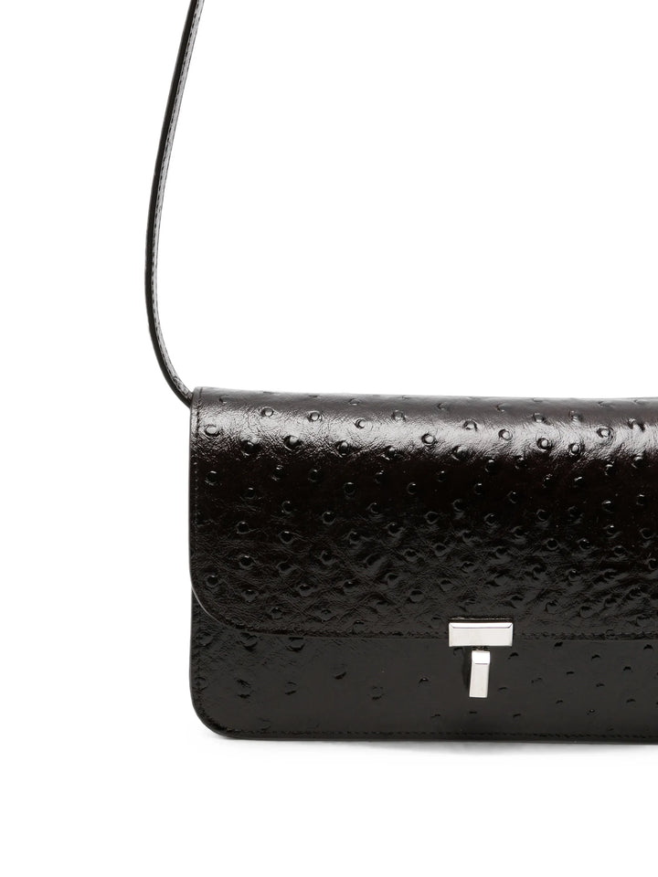 T-lock ostrich-embossed crossbody